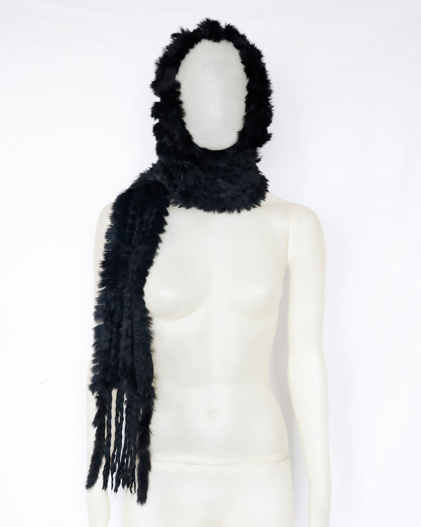 Galliano fur bonnet scarf