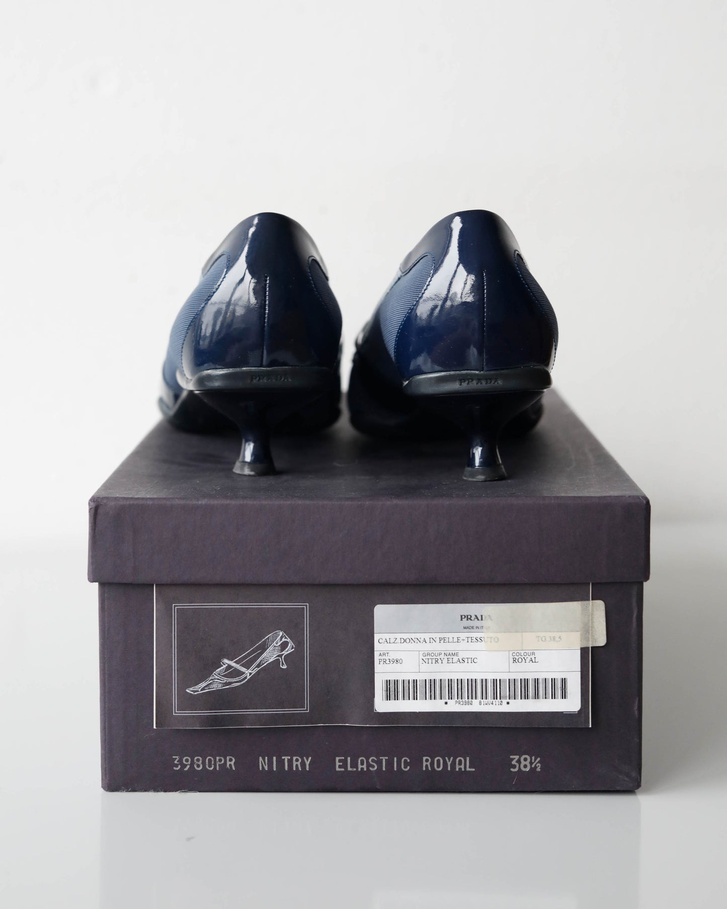 SS 2000 Prada Pointy Leather & Canvas Kitten Heels