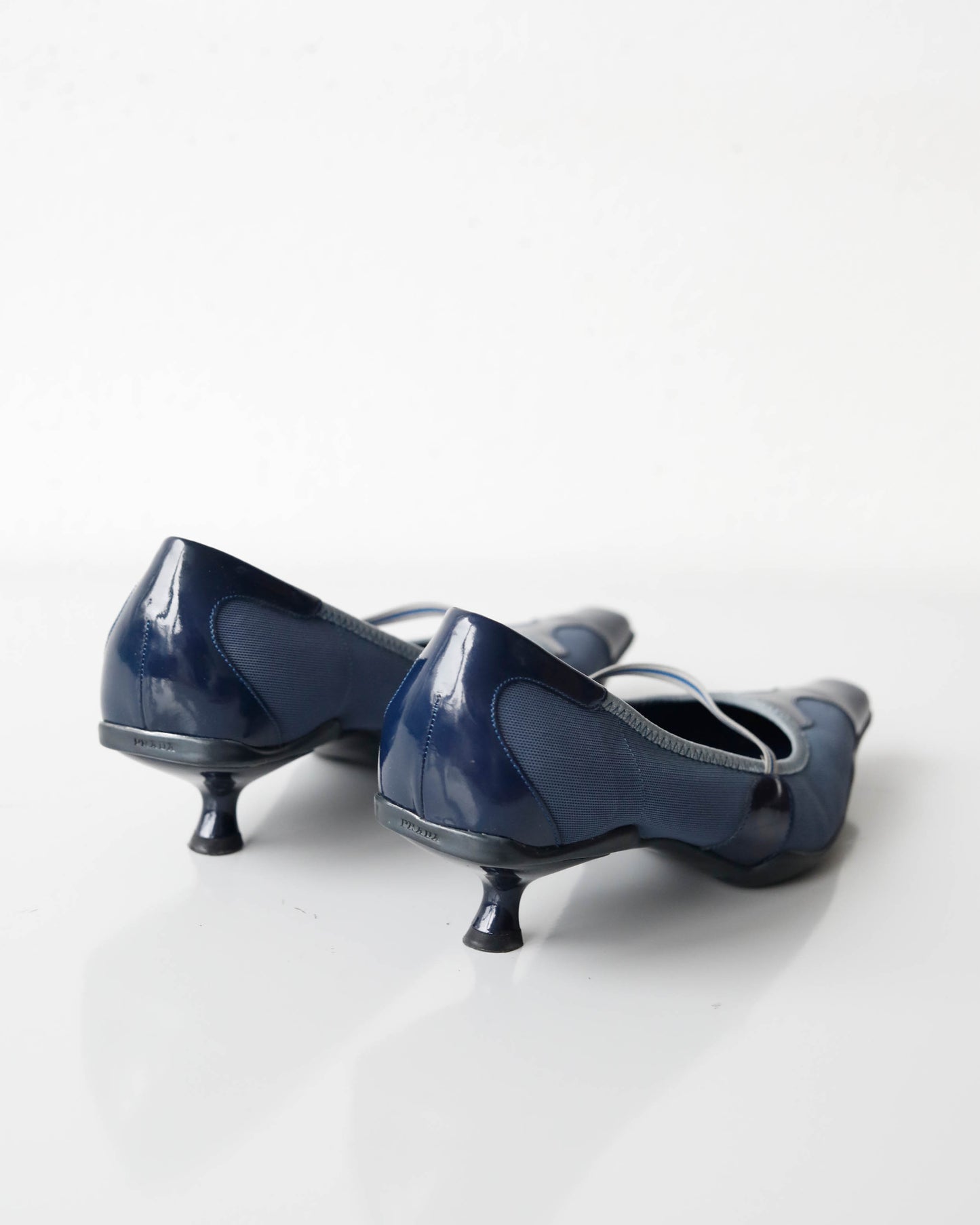 SS 2000 Prada Pointy Leather & Canvas Kitten Heels