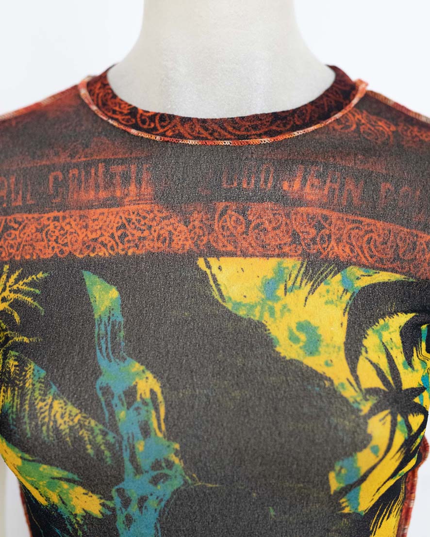 Jean Paul Gaultier Classique S/S 2000 Abstract Psychedelic Print Sheer Mesh Top
