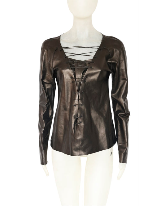 FW 2002 Gucci by Tom Ford Leather Blouse