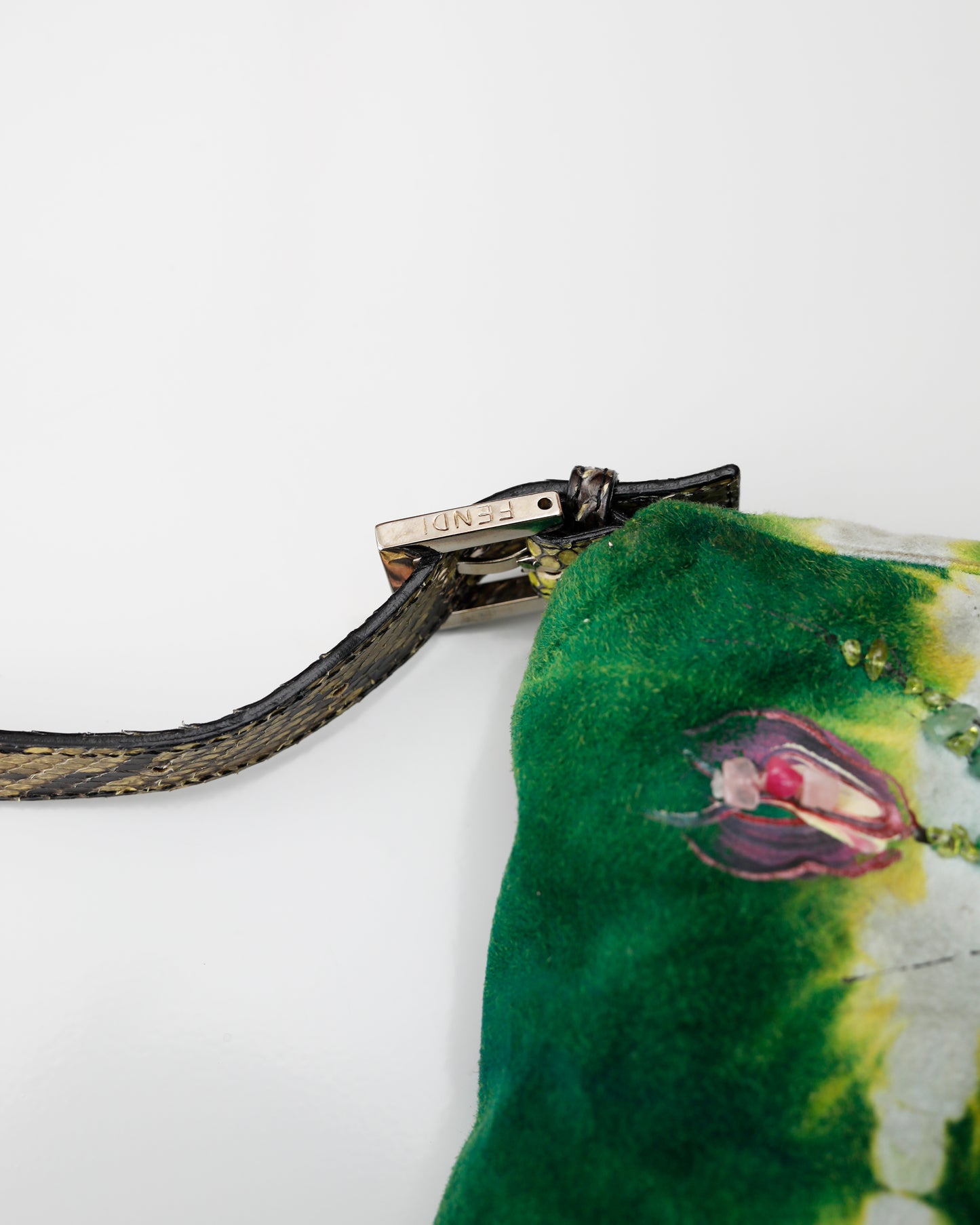 Vintage Fendi suede baguette with pearls and painted flowers