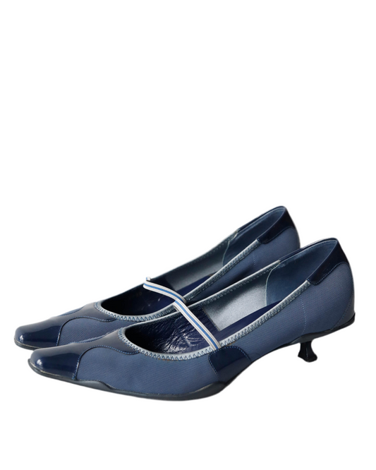 SS 2000 Prada Pointy Leather & Canvas Kitten Heels