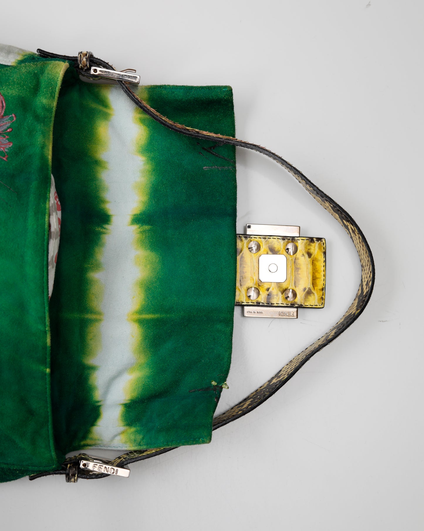 Vintage Fendi suede baguette with pearls and painted flowers