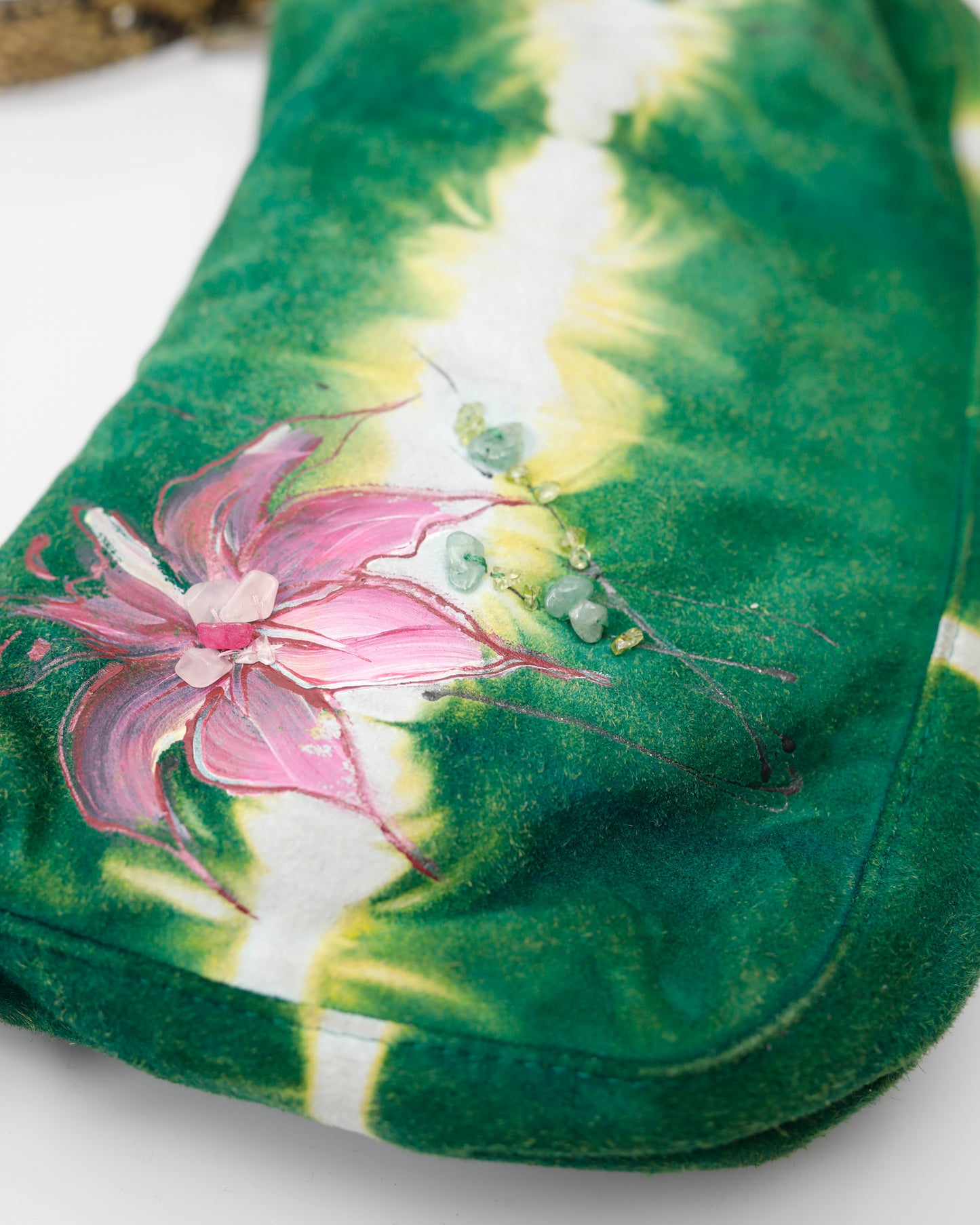 Vintage Fendi suede baguette with pearls and painted flowers