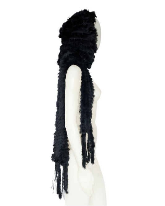 Galliano fur bonnet scarf