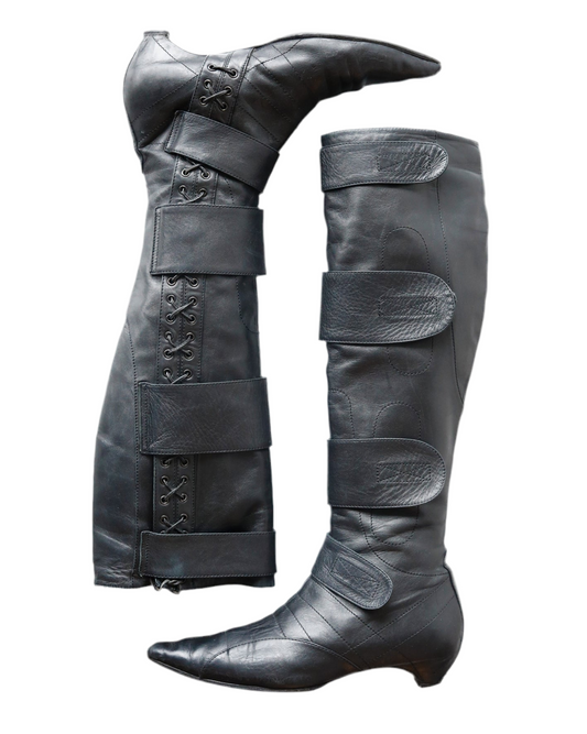 Dior by Galliano Leather Boots with lacing and velcro fasterner
