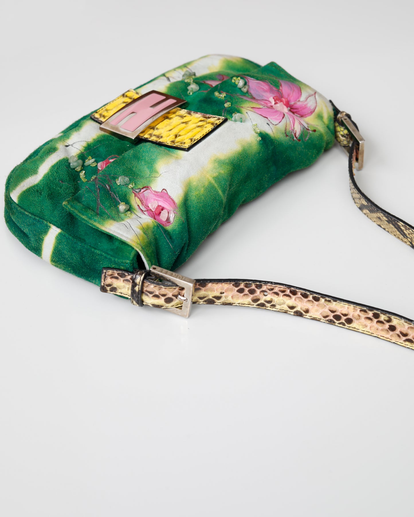 Vintage Fendi suede baguette with pearls and painted flowers