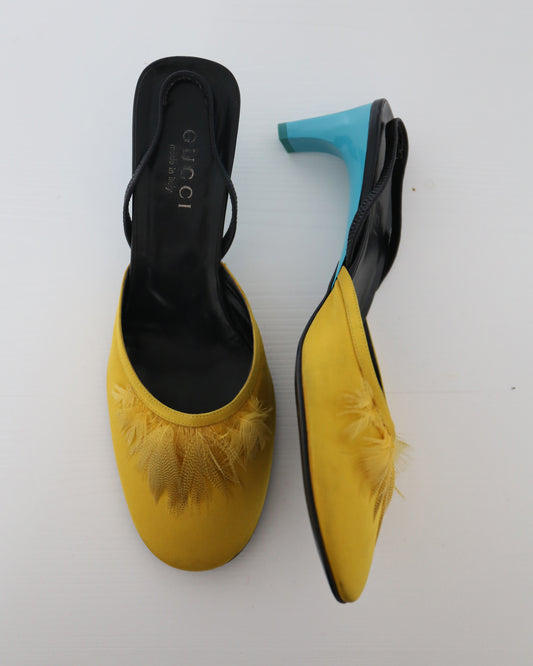Gucci Tom Ford runway Spring 1999 Silk Feather Mules