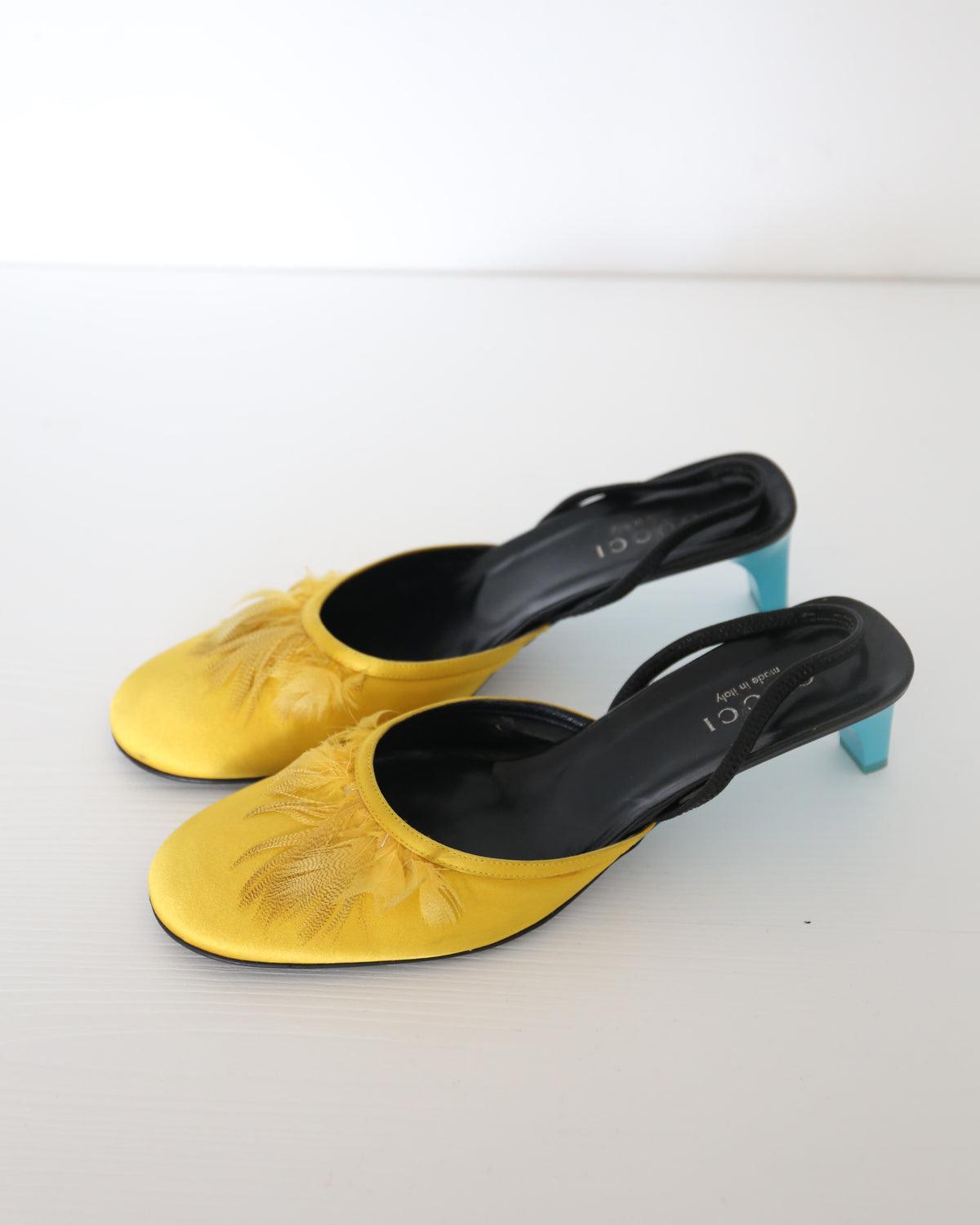 Gucci Tom Ford runway Spring 1999 Silk Feather Mules