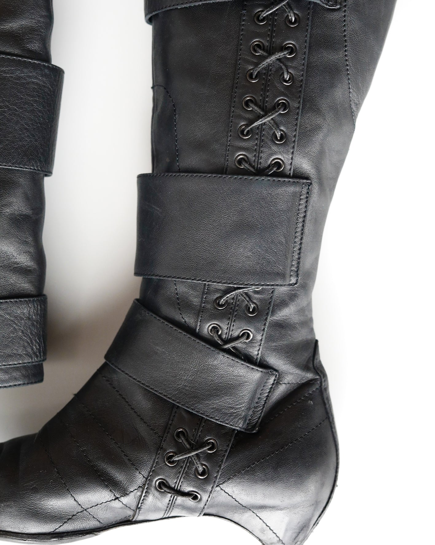 Dior by Galliano Leather Boots with lacing and velcro fasterner