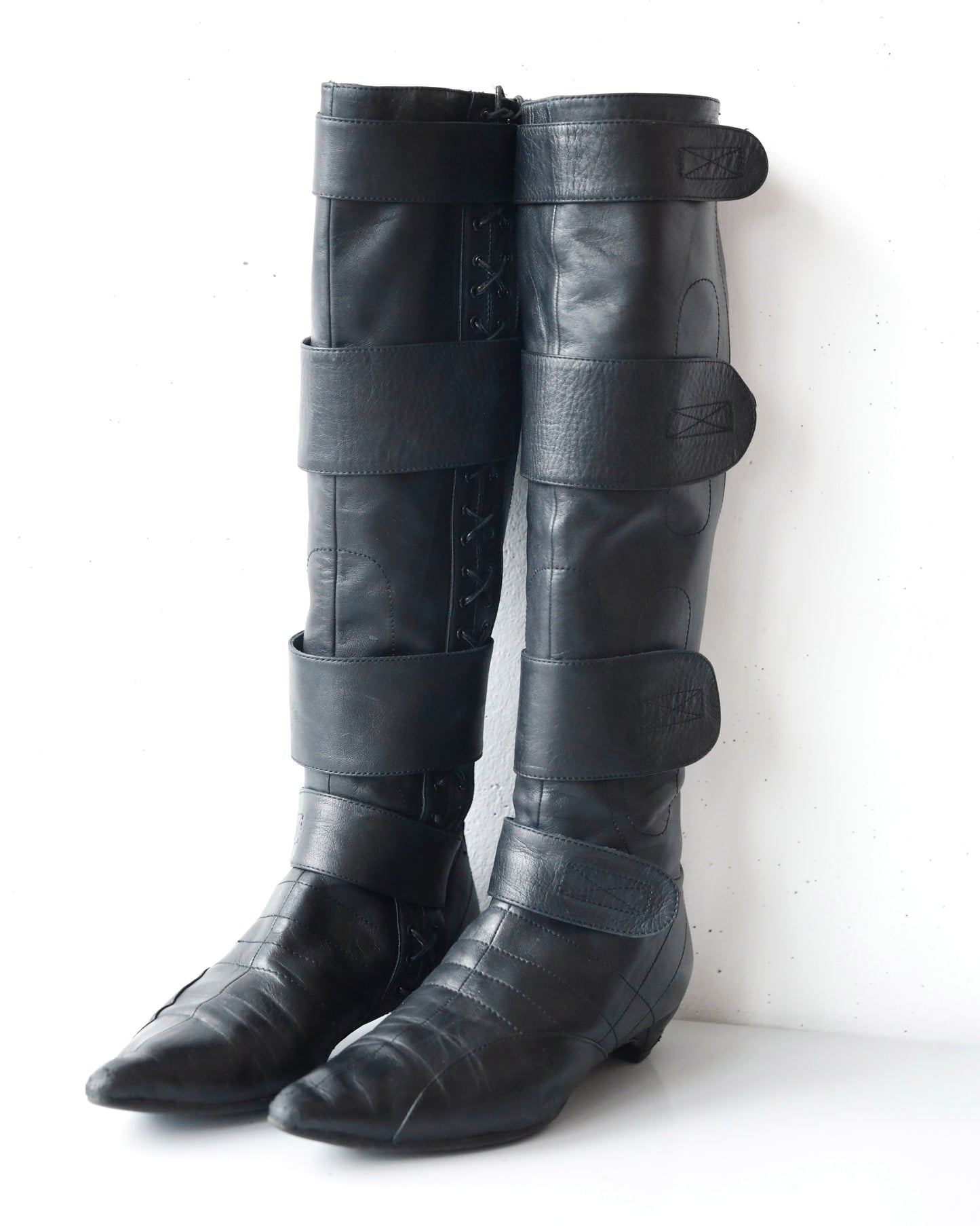 Dior by Galliano Leather Boots with lacing and velcro fasterner