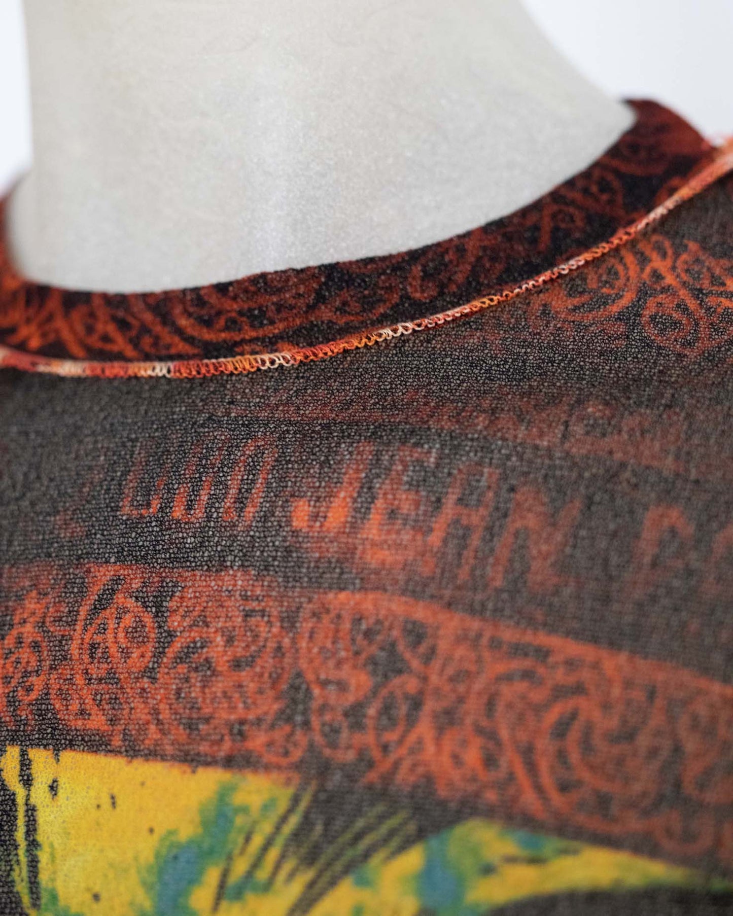 Jean Paul Gaultier Classique S/S 2000 Abstract Psychedelic Print Sheer Mesh Top